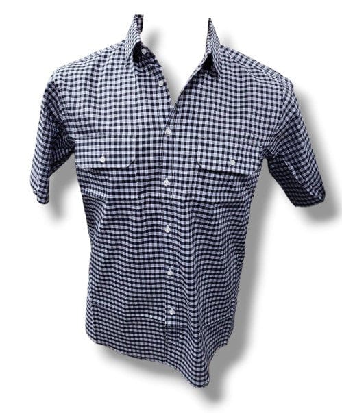 Cipollini Mens Gold Two Pockets Short Sleeve Fine Cotton Shirt - Blue Check