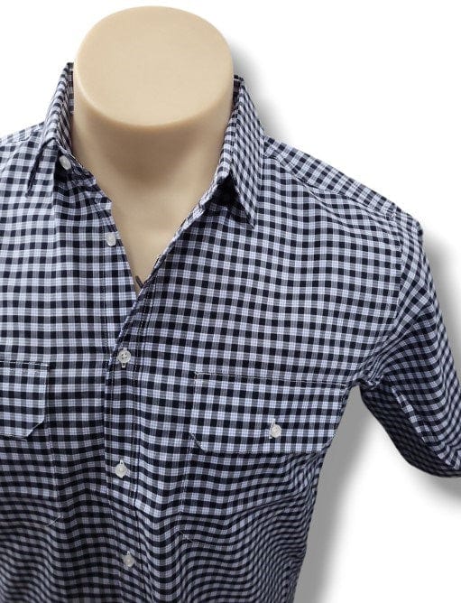 Cipollini Mens Gold Two Pockets Short Sleeve Fine Cotton Shirt - Blue Check