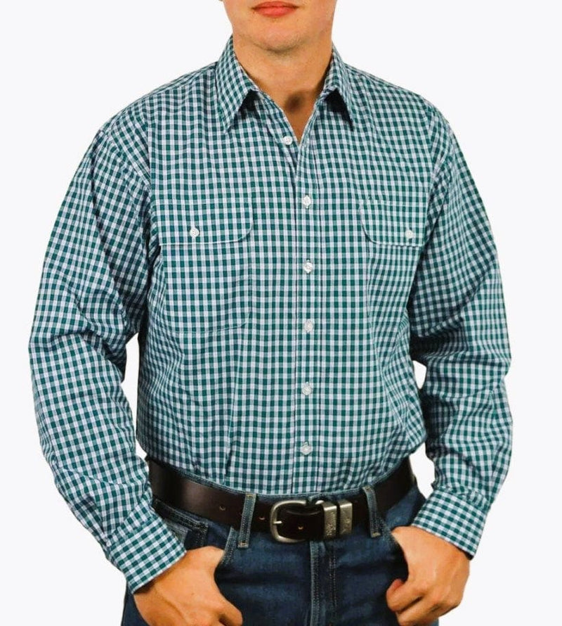 Load image into Gallery viewer, Bisley Mens Poly Cotton Long Sleeve Shirt -  Green Check
