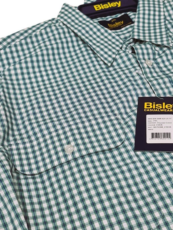 Load image into Gallery viewer, Bisley Mens Poly Cotton Long Sleeve Shirt -  Green Check
