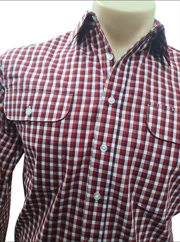 Load image into Gallery viewer, Bisley Mens Poly Cotton Long Sleeve Shirt -  Red Check
