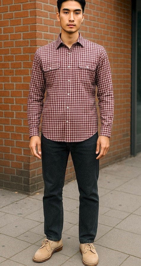 Load image into Gallery viewer, Bisley Mens Poly Cotton Long Sleeve Shirt -  Red Check
