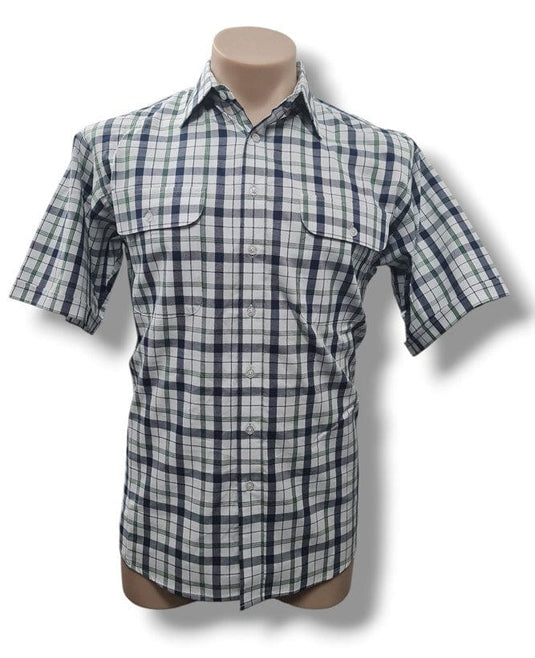 Bisley Mens Cotton Short Sleeve Shirt - Green Check