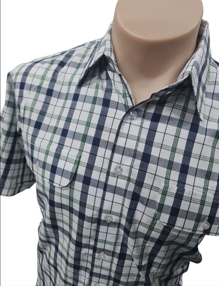Load image into Gallery viewer, Bisley Mens Cotton Short Sleeve Shirt - Green Check
