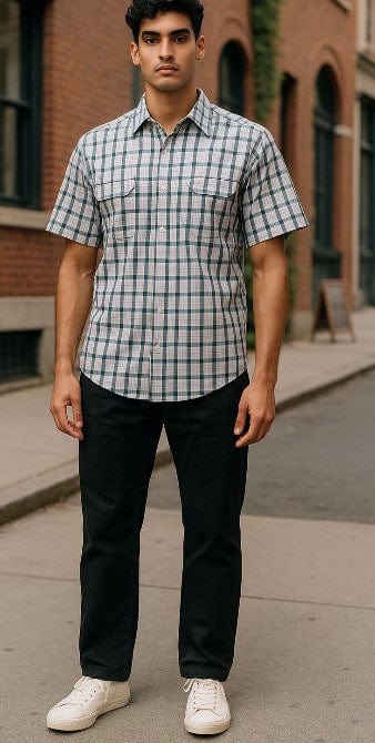 Load image into Gallery viewer, Bisley Mens Cotton Short Sleeve Shirt - Green Check
