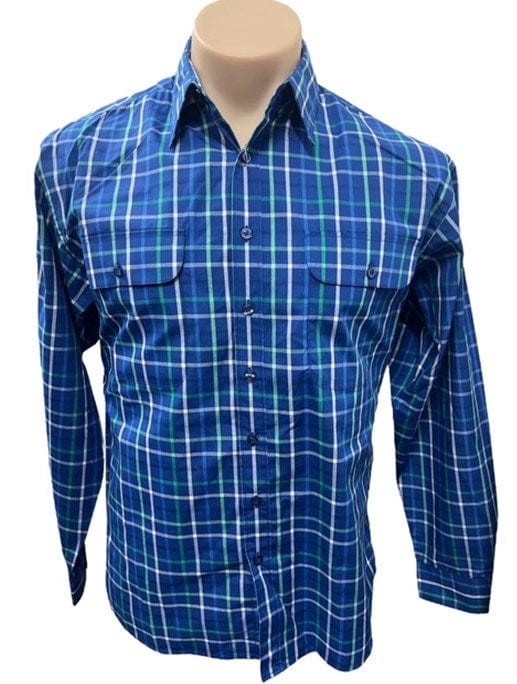 Bisley Mens Poly Cotton Long Sleeve Shirt - Royal Check