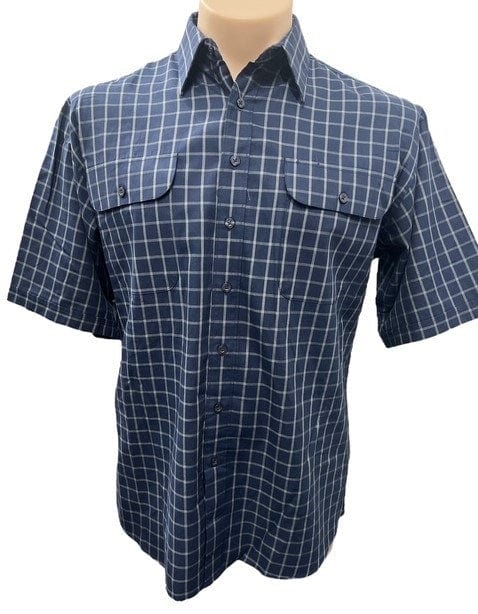 Load image into Gallery viewer, Bisley Mens Cotton Short Sleeve Shirt - Navy Check
