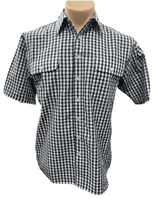 Load image into Gallery viewer, Bisley Mens Seersucker Short Sleeve Shirt - Black Check
