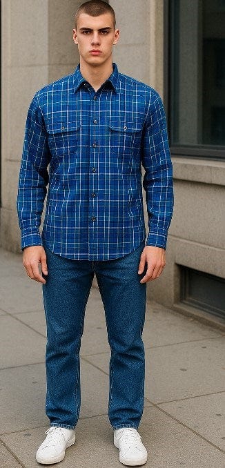 Load image into Gallery viewer, Bisley Mens Poly Cotton Long Sleeve Shirt - Royal Check

