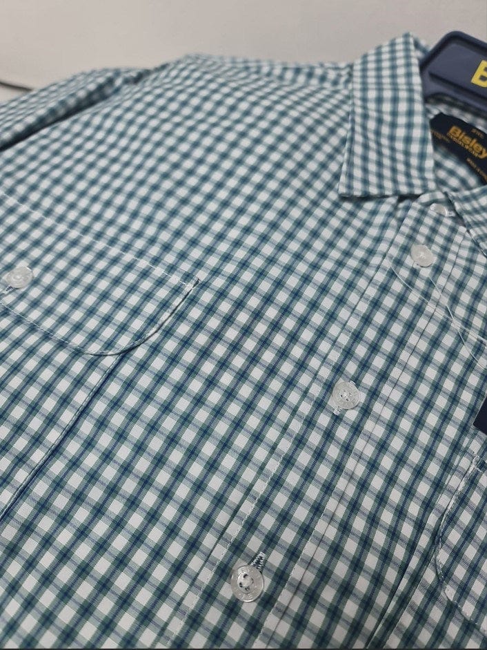 Load image into Gallery viewer, Bisley Mens Poly Cotton Short Sleeve Shirt - Dark Green Check
