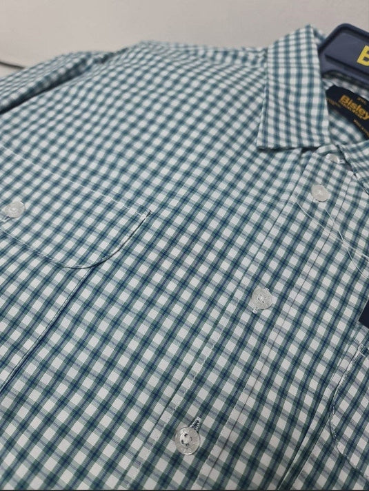 Bisley Mens Poly Cotton Short Sleeve Shirt - Dark Green Check