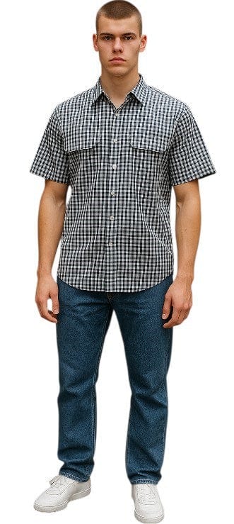 Load image into Gallery viewer, Bisley Mens Seersucker Short Sleeve Shirt - Black Check
