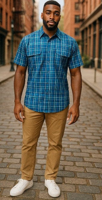 Load image into Gallery viewer, Bisley Mens Poly Cotton Short Sleeve Shirt - Royal Check
