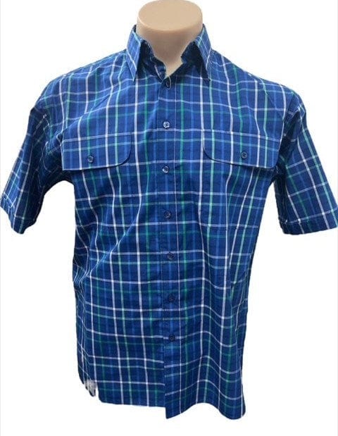 Load image into Gallery viewer, Bisley Mens Poly Cotton Short Sleeve Shirt - Royal Check
