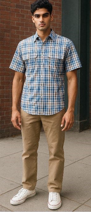 Load image into Gallery viewer, Bisley Mens Poly Cotton Short Sleeve Shirt - Orange Check
