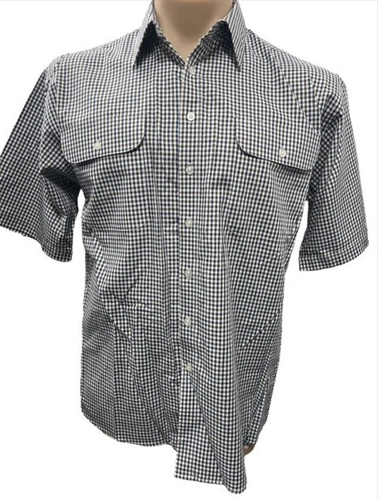 Bisley Mens Cotton Short Sleeve Shirt - Brown Check