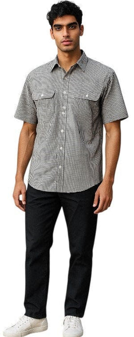 Bisley Mens Cotton Short Sleeve Shirt - Brown Check