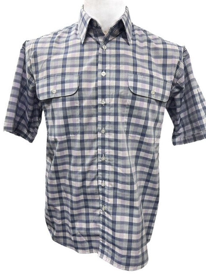 Load image into Gallery viewer, Bisley Mens Poly Cotton Short Sleeve Shirt - Navy Check
