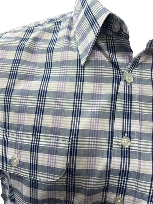 Bisley Mens Poly Cotton Short Sleeve Shirt - Navy Check
