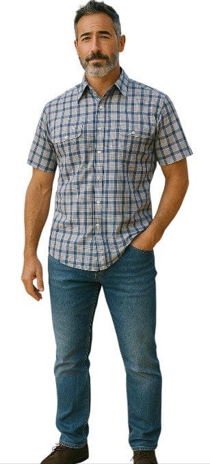 Load image into Gallery viewer, Bisley Mens Poly Cotton Short Sleeve Shirt - Navy Check
