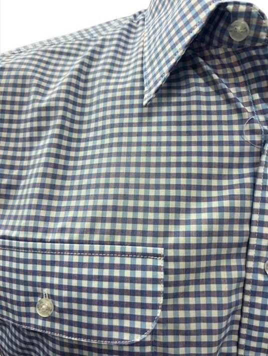 Bisley Mens Poly Cotton Short Sleeve Shirt - Light Blue Check