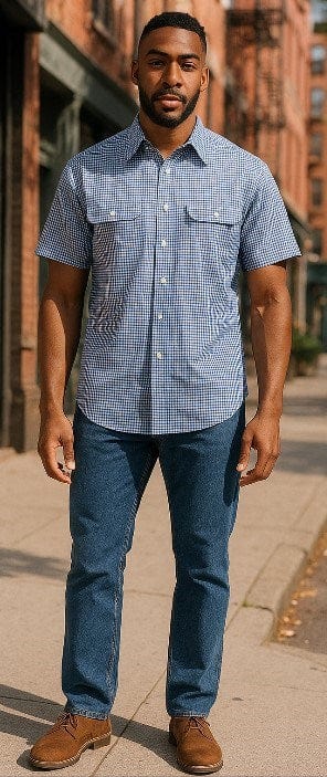Load image into Gallery viewer, Bisley Mens Poly Cotton Short Sleeve Shirt - Light Blue Check
