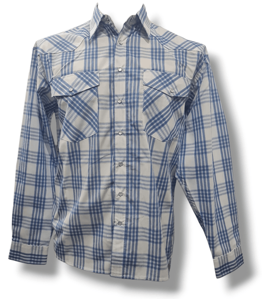 Bisley Mens Poly Cotton Long Sleeve Shirt - Dark Blue Check