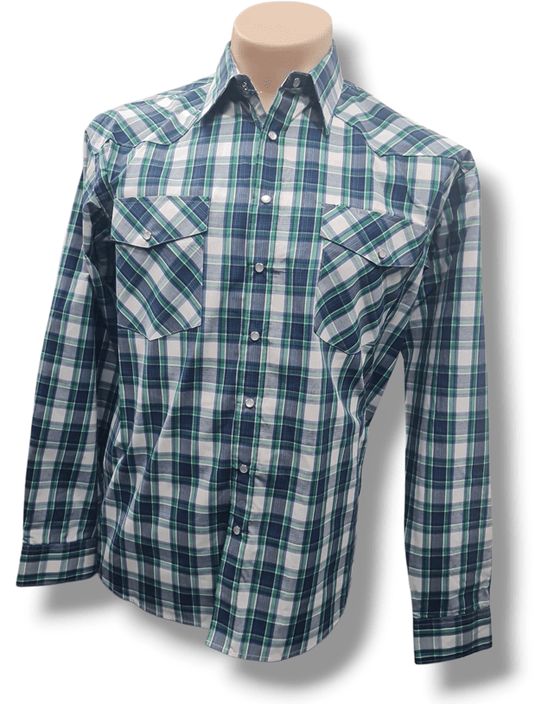 Bisley Mens Poly Cotton Long Sleeve Shirt - Green Check