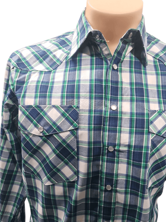 Bisley Mens Poly Cotton Long Sleeve Shirt - Green Check