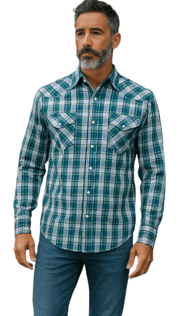Bisley Mens Poly Cotton Long Sleeve Shirt - Green Check