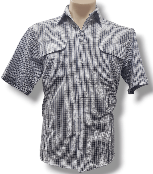 Bisley Mens Seersucker Short Sleeve Shirt - Purple Check