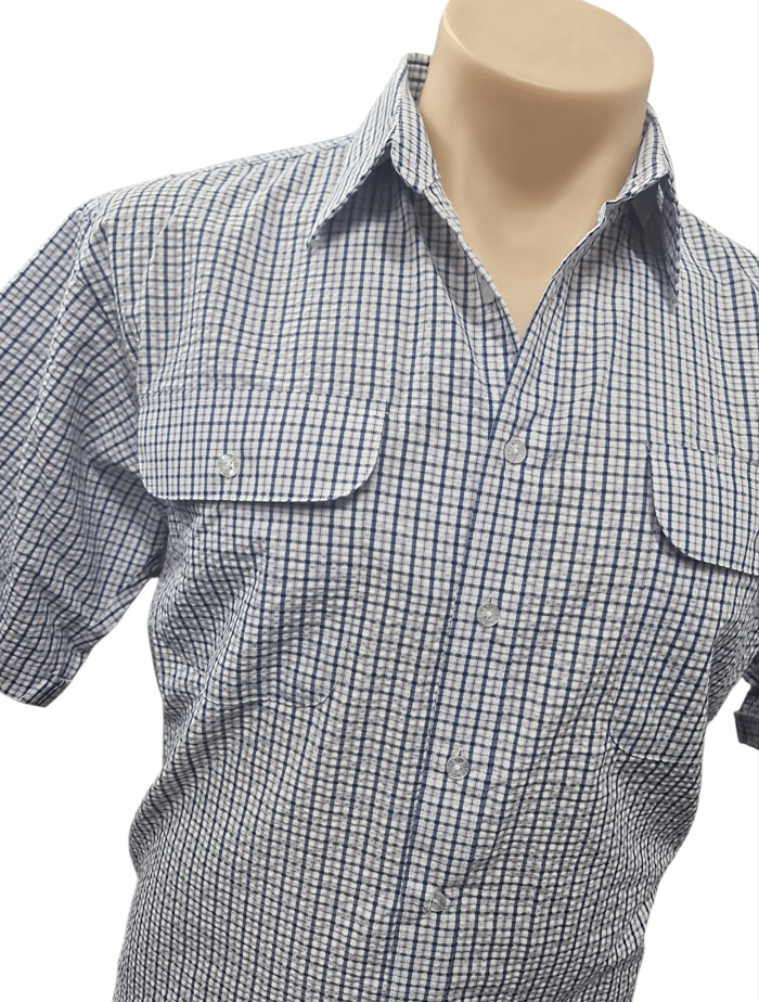 Load image into Gallery viewer, Bisley Mens Seersucker Short Sleeve Shirt - Purple Check

