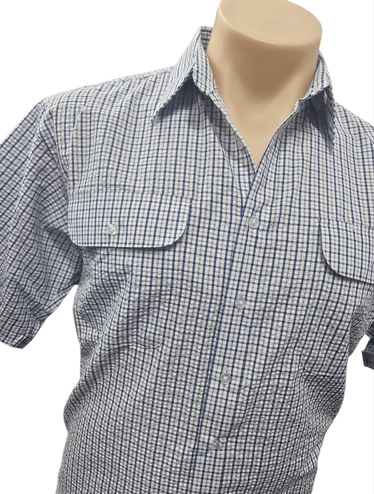 Bisley Mens Seersucker Short Sleeve Shirt - Purple Check