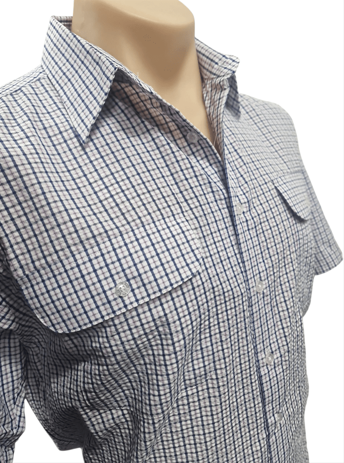 Load image into Gallery viewer, Bisley Mens Seersucker Short Sleeve Shirt - Purple Check
