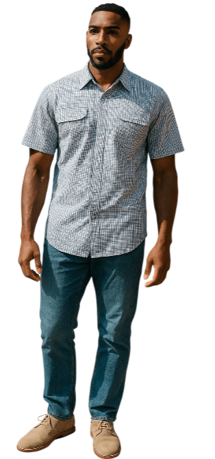 Bisley Mens Seersucker Short Sleeve Shirt - Purple Check
