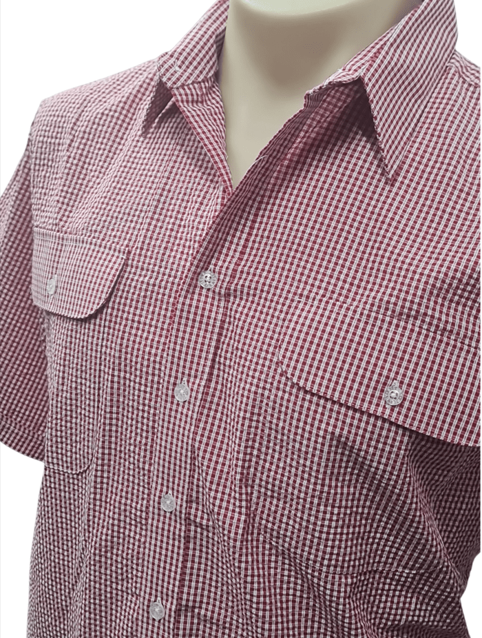 Load image into Gallery viewer, Bisley Mens Seersucker Short Sleeve Shirt - Red Check
