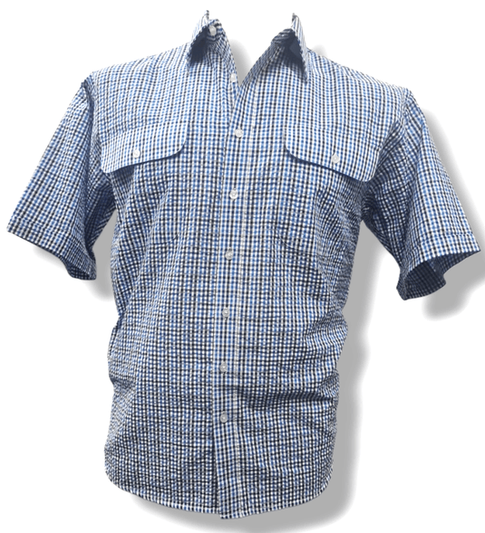 Bisley Mens Seersucker Short Sleeve Shirt - Royal Check