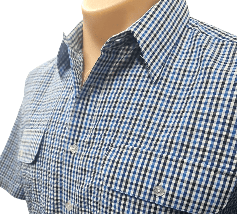 Load image into Gallery viewer, Bisley Mens Seersucker Short Sleeve Shirt - Royal Check
