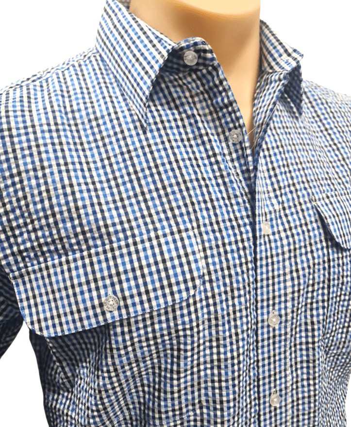 Load image into Gallery viewer, Bisley Mens Seersucker Short Sleeve Shirt - Royal Check
