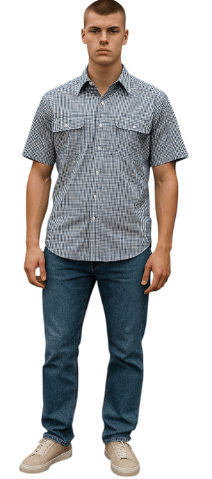 Bisley Mens Seersucker Short Sleeve Shirt - Royal Check