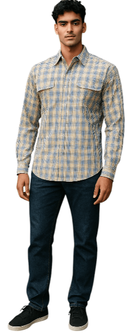 Bisley Mens Poly Cotton Long Sleeve Shirt - Yellow Check