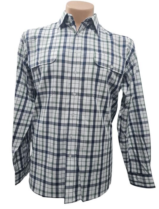 Bisley Mens Cotton Long Sleeve Shirt - Green Check