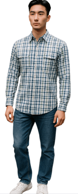 Bisley Mens Cotton Long Sleeve Shirt - Green Check