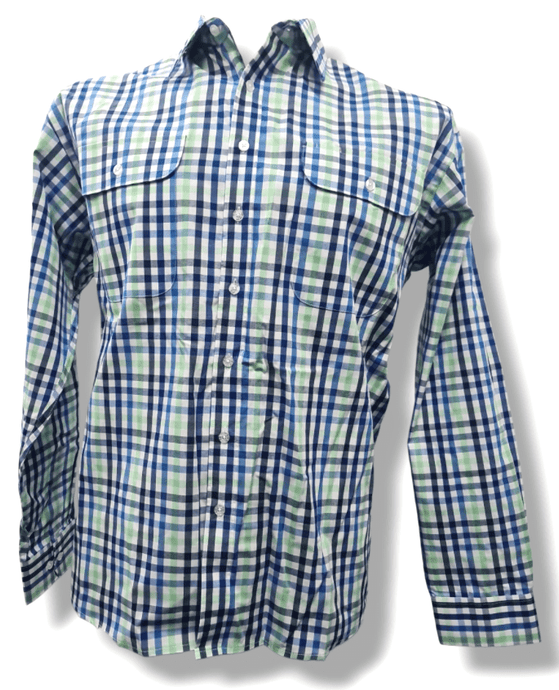 Bisley Mens Poly Cotton Long Sleeve Shirt - Blue Green Check