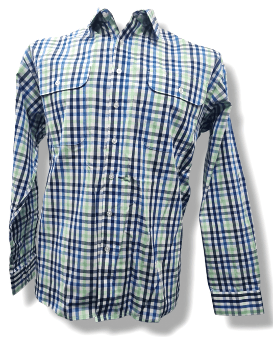 Bisley Mens Poly Cotton Long Sleeve Shirt - Blue Green Check
