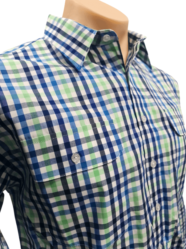 Load image into Gallery viewer, Bisley Mens Poly Cotton Long Sleeve Shirt - Blue Green Check
