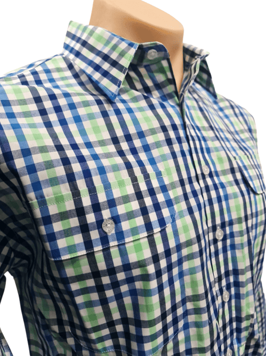 Bisley Mens Poly Cotton Long Sleeve Shirt - Blue Green Check