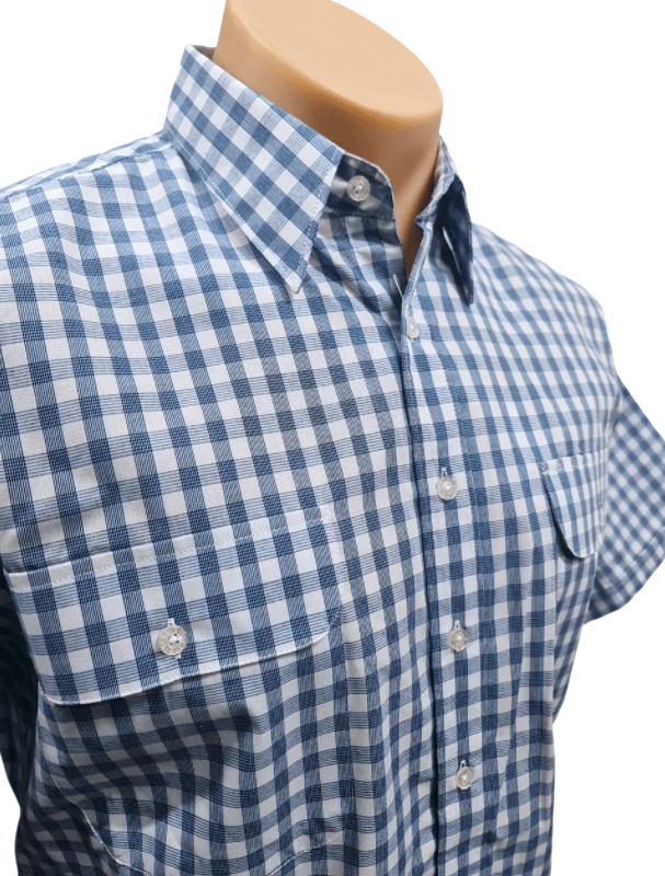 Load image into Gallery viewer, Bisley Mens Poly Cotton Short Sleeve Shirt - Light Blue Check
