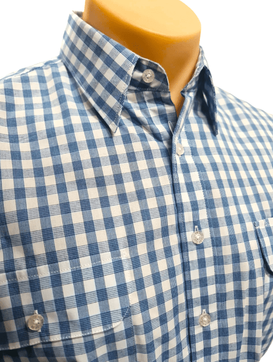Bisley Mens Poly Cotton Short Sleeve Shirt - Light Blue Check