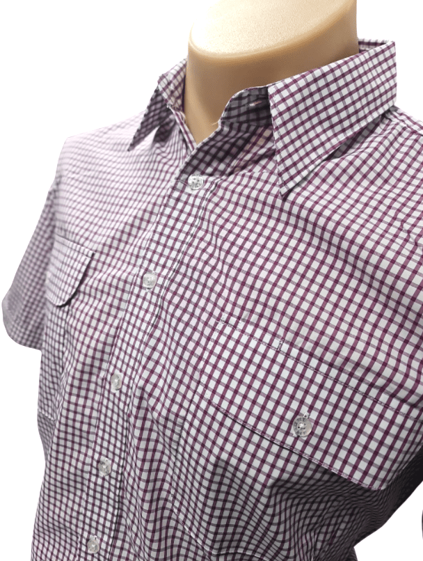 Load image into Gallery viewer, Bisley Mens Poly Cotton Short Sleeve Shirt - Maroon Check
